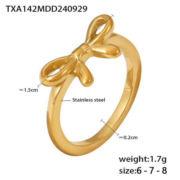 Wholesale Bow Style Stainless Steel Ring Bracelet Pvd Plated Gold Jewelry