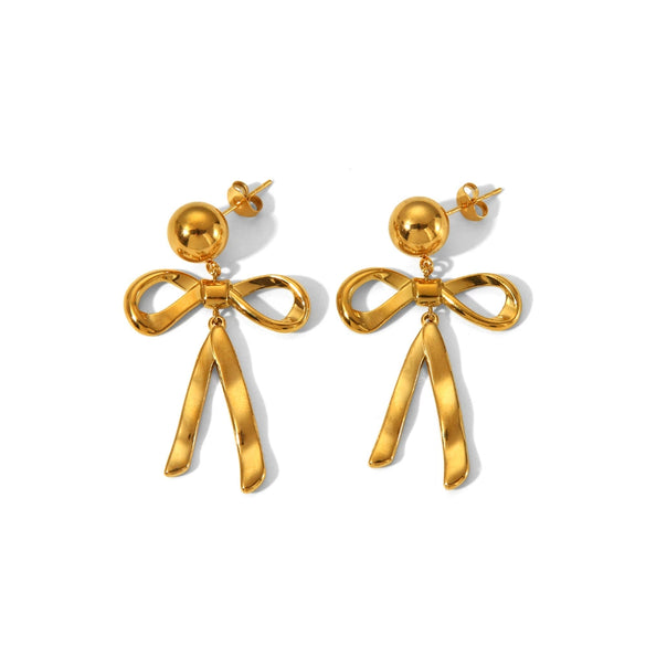 Wholesale Bowknot Earrings Stainless Steel With Bow Pattern 18K Gold Vacuum Electroplated For Women