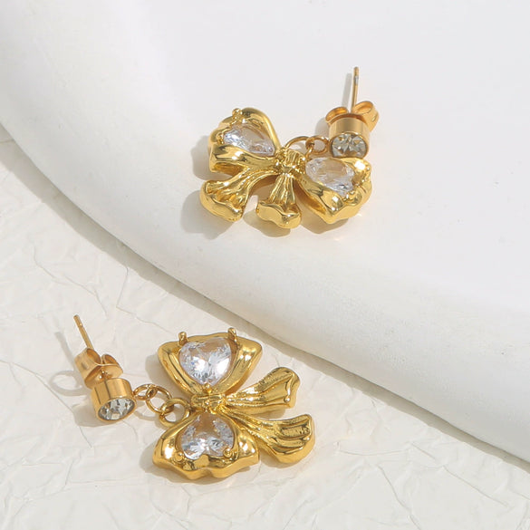 Wholesale Bowshaped Zircon Stainless Steel Electroplated Earrings For Women