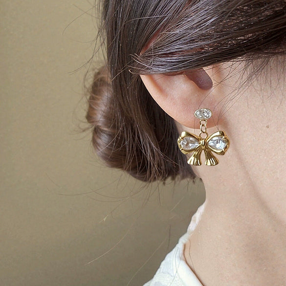 Wholesale Bowshaped Zircon Stainless Steel Electroplated Earrings For Women
