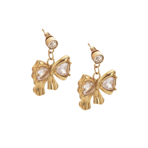 Wholesale Bowshaped Zircon Stainless Steel Electroplated Earrings For Women