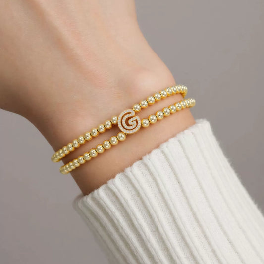 Wholesale Bracelet Accessories Copper 18K Gold Plated Fashion Letters Numbers Text Beaded