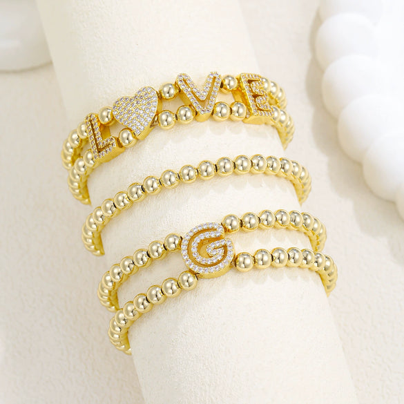 Wholesale Bracelet Accessories Copper 18K Gold Plated Fashion Letters Numbers Text Beaded