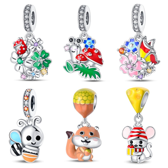 Wholesale Bracelet Accessories 925 Silver Plated Copper With Animal Charm Beads And Dripping Oil Design