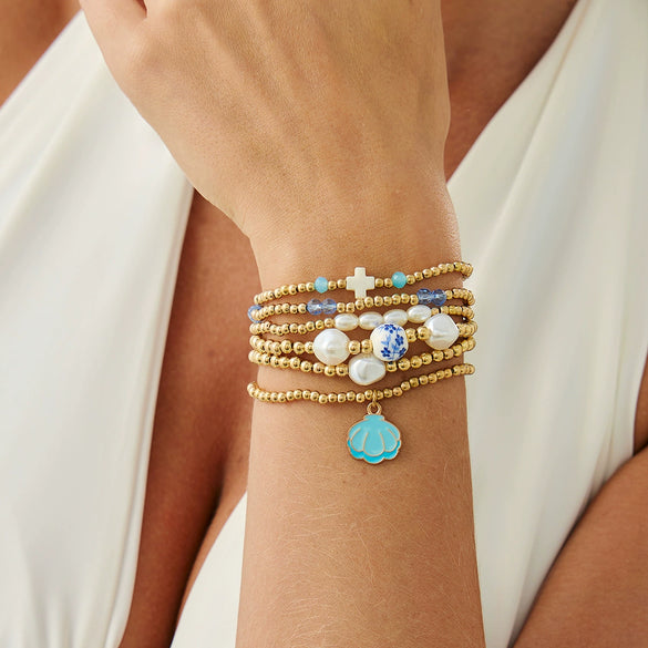 Wholesale Bracelet Alloy Retro Geometric Style Electroplating Imitation Pearl Beaded Metal Cross Pendant