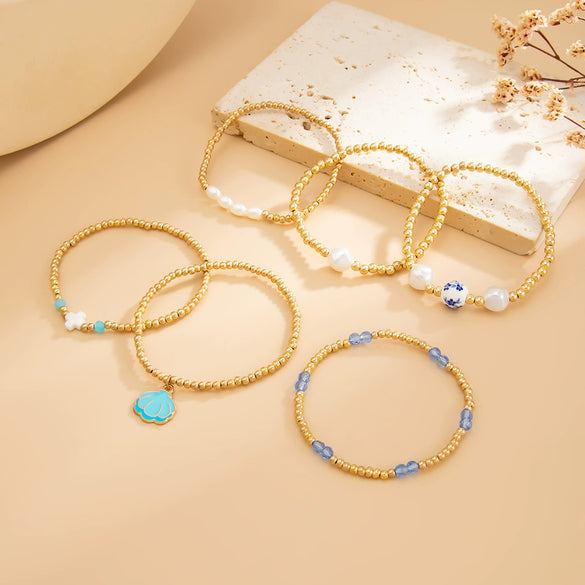 Wholesale Bracelet Alloy Retro Geometric Style Electroplating Imitation Pearl Beaded Metal Cross Pendant