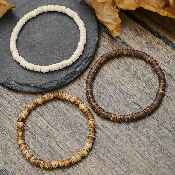 Wholesale Bracelet Coconut Shell And Wood Beaded Geometric Handmade Unisex Jewelry