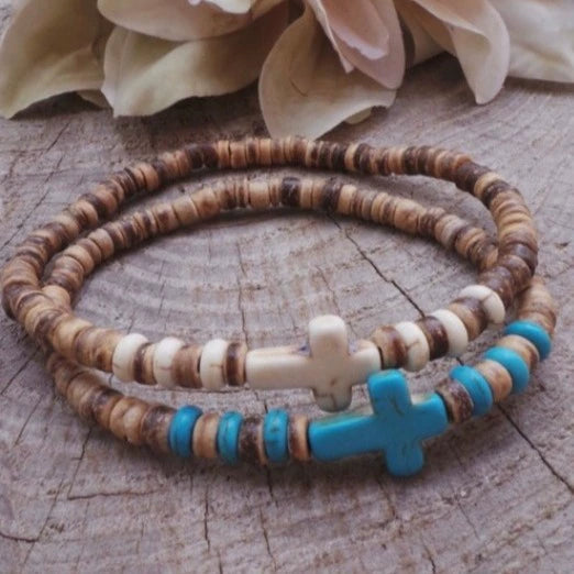 Wholesale Bracelet Coconut Shell Wood Slice Turquoise Geometric Handmade