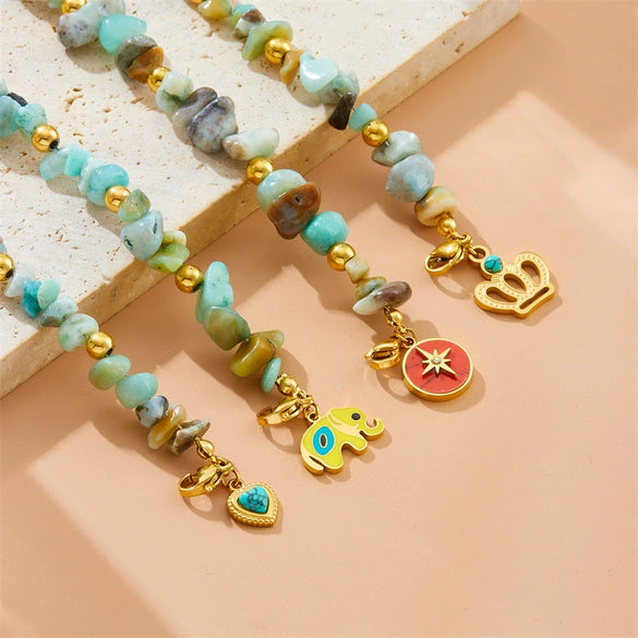 Wholesale Bracelet Copper Electroplating Heart Crown Baby Elephant Star Natural Stone Beaded