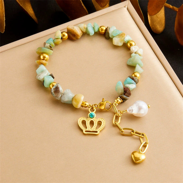Wholesale Bracelet Copper Electroplating Heart Crown Baby Elephant Star Natural Stone Beaded