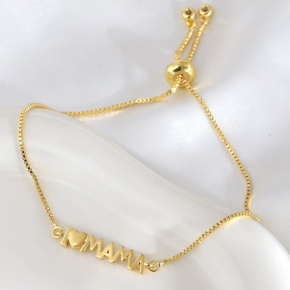 Wholesale Bracelet Copper 22K Gold Colorpreserving Electroplated Heartshaped Letter Minimalist Jewelry For Women