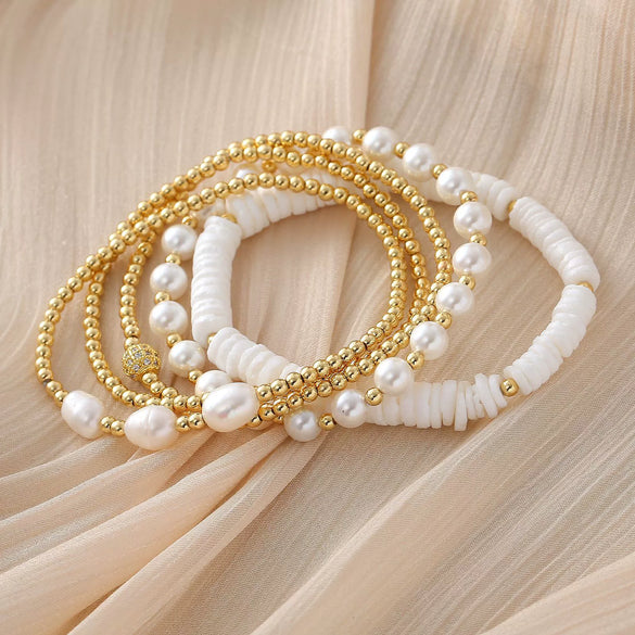Wholesale Bracelet Copper Plated Pearl Gold Beaded Geometric Minimalist Style For Women