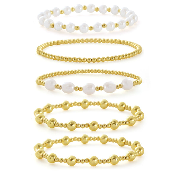 Wholesale Bracelet Copper Plated Pearl Gold Beaded Geometric Minimalist Style For Women