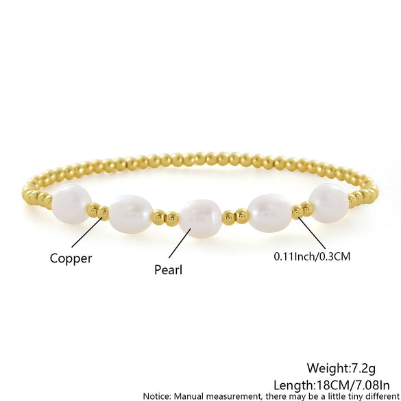 Wholesale Bracelet Copper Plated Pearl Gold Beaded Geometric Minimalist Style For Women
