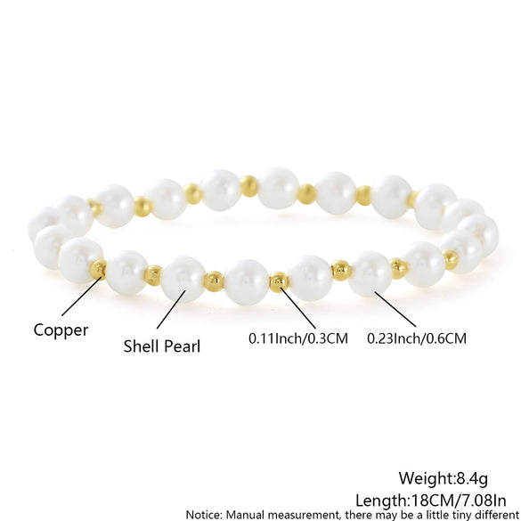 Wholesale Bracelet Copper Plated Pearl Gold Beaded Geometric Minimalist Style For Women