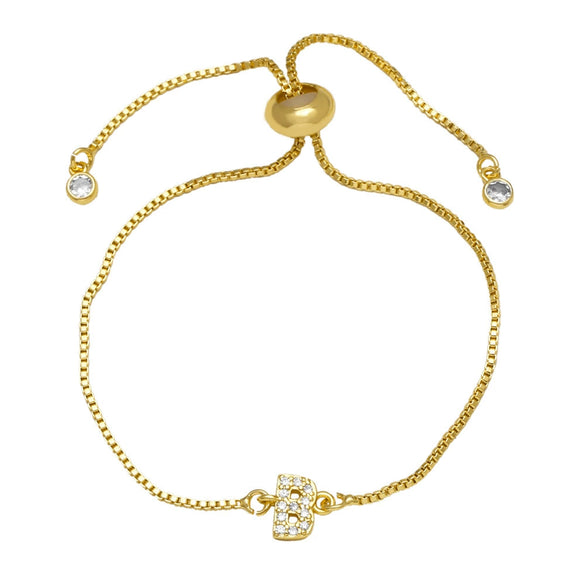 Wholesale Bracelet Copper Plated With Real Gold Full Of Zirconium English Letter Design