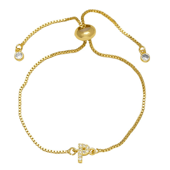 Wholesale Bracelet Copper Plated With Real Gold Full Of Zirconium English Letter Design