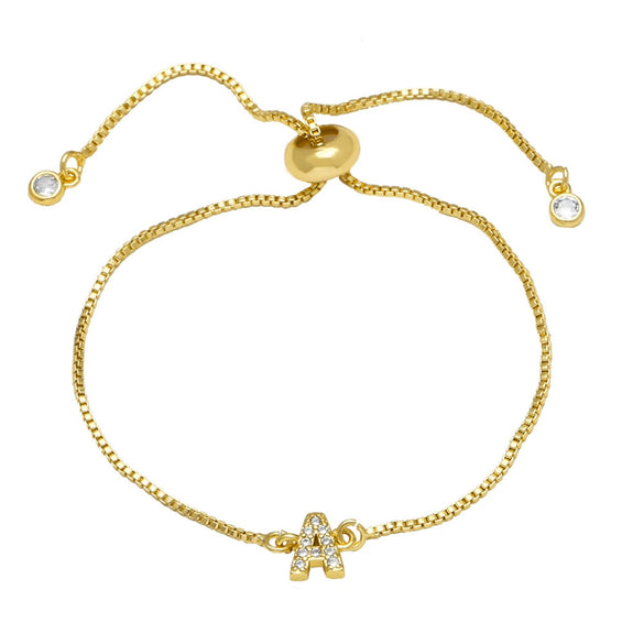 Wholesale Bracelet Copper Plated With Real Gold Full Of Zirconium English Letter Design