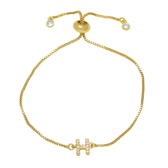 Wholesale Bracelet Copper Plated With Real Gold Full Of Zirconium English Letter Design