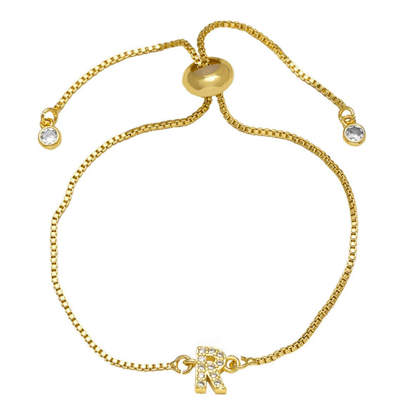 Wholesale Bracelet Copper Plated With Real Gold Full Of Zirconium English Letter Design