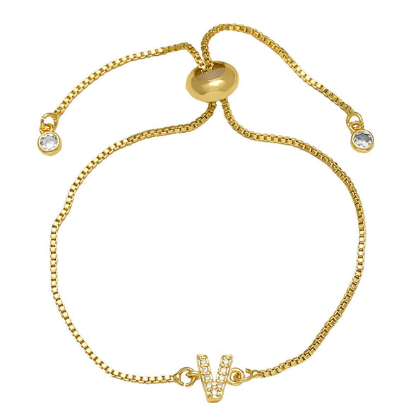 Wholesale Bracelet Copper Plated With Real Gold Full Of Zirconium English Letter Design