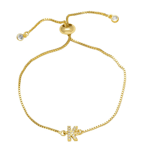 Wholesale Bracelet Copper Plated With Real Gold Full Of Zirconium English Letter Design
