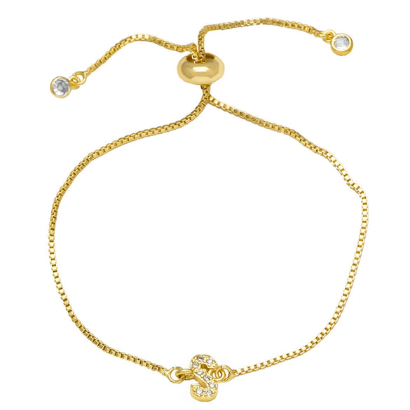Wholesale Bracelet Copper Plated With Real Gold Full Of Zirconium English Letter Design