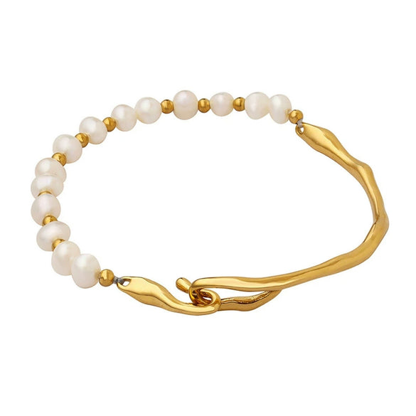 Wholesale Bracelet Freshwater Pearl Stainless Steel Geometric Style 18K Gold Plated