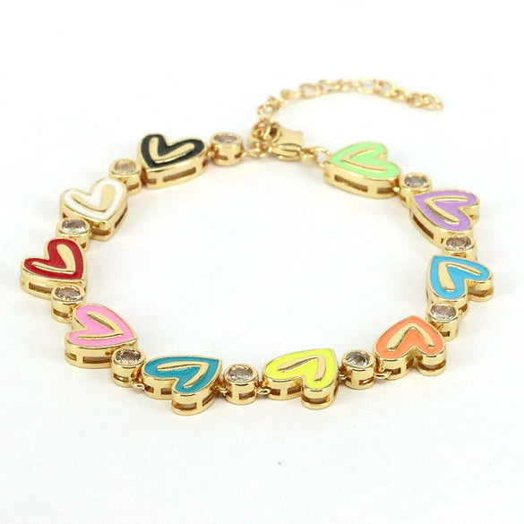 Wholesale Bracelet Gold Plated Copper Inlaid With Zircon Love Peach Heart Bohemian Style