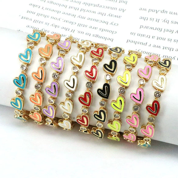 Wholesale Bracelet Gold Plated Copper Inlaid With Zircon Love Peach Heart Bohemian Style