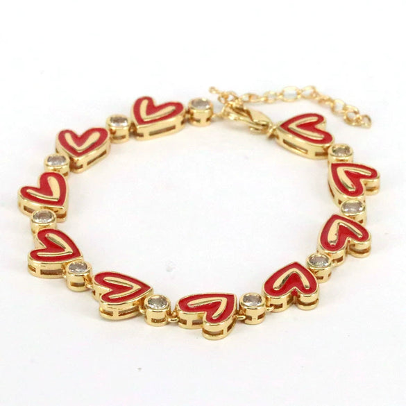 Wholesale Bracelet Gold Plated Copper Inlaid With Zircon Love Peach Heart Bohemian Style