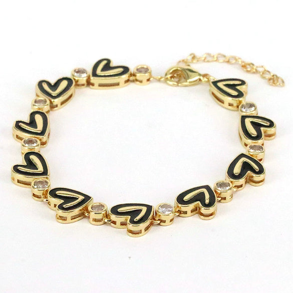 Wholesale Bracelet Gold Plated Copper Inlaid With Zircon Love Peach Heart Bohemian Style