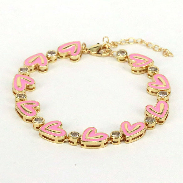Wholesale Bracelet Gold Plated Copper Inlaid With Zircon Love Peach Heart Bohemian Style