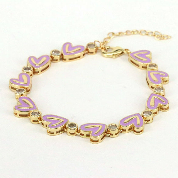 Wholesale Bracelet Gold Plated Copper Inlaid With Zircon Love Peach Heart Bohemian Style