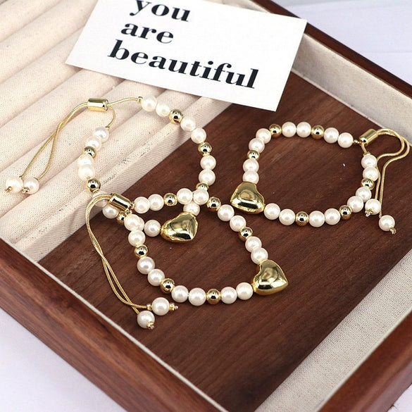 Wholesale Bracelet Jewelry Copper Beads Shell Beads Gold Plated Heart Pattern Elegant Highend Retro Style For Women
