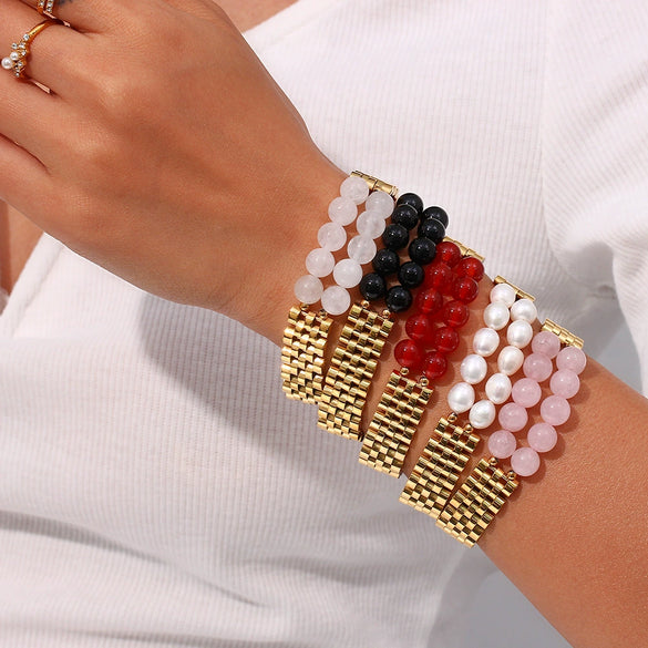 Wholesale Bracelet Jewelry Stainless Steel Geometric Splicing Retro Fashion Electroplated For Women