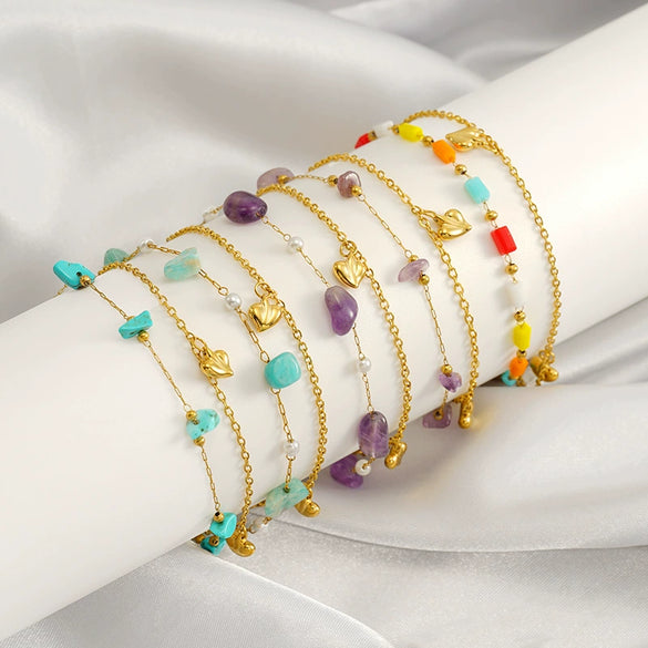 Wholesale Bracelet Natural Gravel Titanium Steel Heart Shape Electroplating For Women