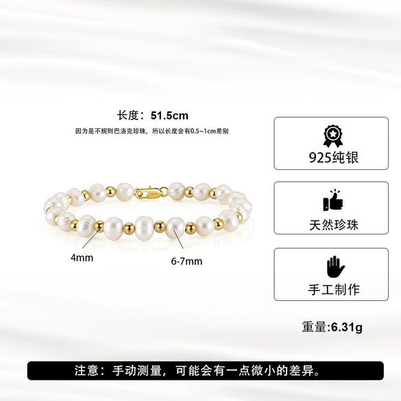 Wholesale Bracelet Pure Silver Beads Cultured Freshwater Pearl Electroplated For Men And Women