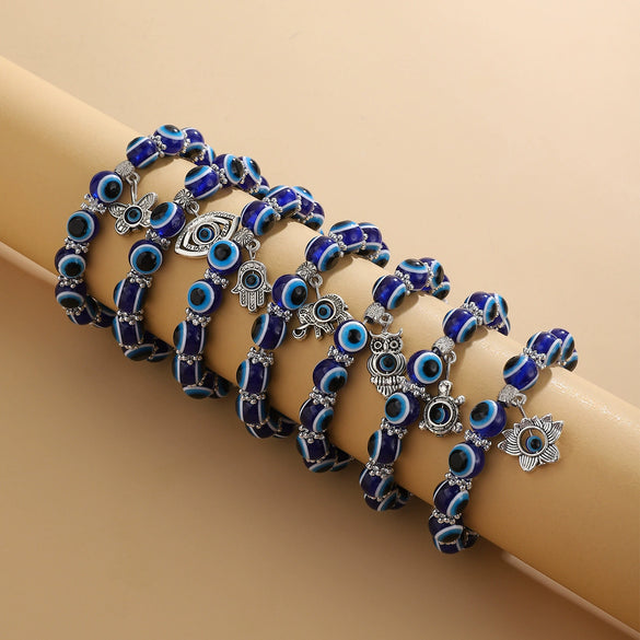 Wholesale Bracelet Resin Round Beads Devil's Eye Butterfly Love Fatima's Hand Pendant Handmade Unisex