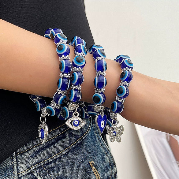 Wholesale Bracelet Resin Round Beads Devil's Eye Butterfly Love Fatima's Hand Pendant Handmade Unisex