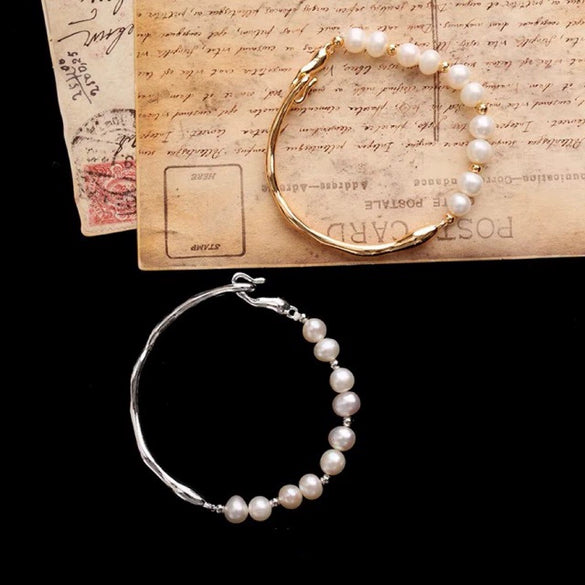 Wholesale Bracelet Retro Style Natural Freshwater Pearl Copper Platinum Plated