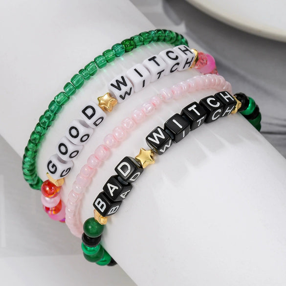 Wholesale Bracelet Rice Beads Black Magic Sand Acrylic Handmade Letter Design Unisex