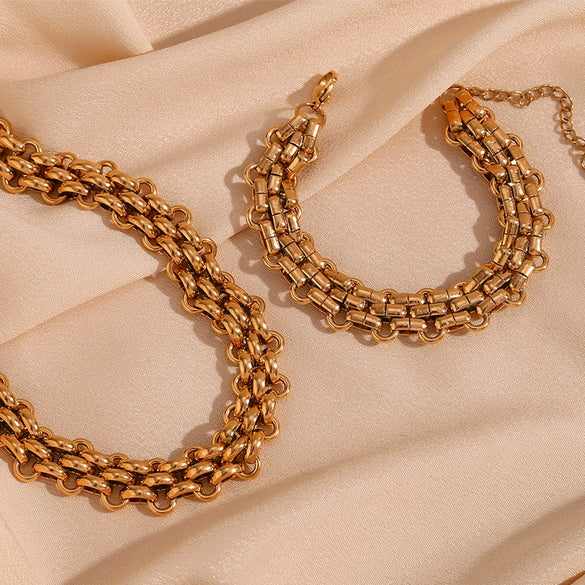 Wholesale Bracelet Set Necklace Stainless Steel Geometric 18K Gold Plated Handmade