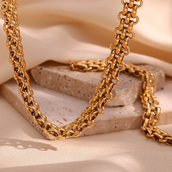Wholesale Bracelet Set Necklace Stainless Steel Geometric 18K Gold Plated Handmade