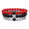 Wholesale Bracelet Set Volcanic Stone Black Matte Wood Bead Black Gallstone Geometric Handmade Unisex Hiphop Style