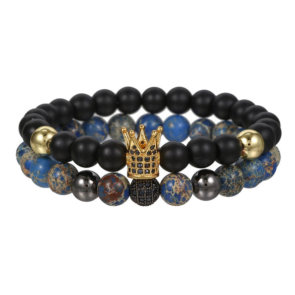 Wholesale Bracelet Set Volcanic Stone Black Matte Wood Bead Black Gallstone Geometric Handmade Unisex Hiphop Style