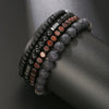 Wholesale Bracelet Set Volcanic Stone Black Matte Wood Bead Black Gallstone Geometric Handmade Unisex Hiphop Style