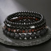 Wholesale Bracelet Set Volcanic Stone Black Matte Wood Bead Black Gallstone Geometric Handmade Unisex Hiphop Style