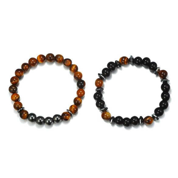 Wholesale Bracelet Set Volcanic Stone Black Matte Wood Bead Black Gallstone Geometric Handmade Unisex Hiphop Style