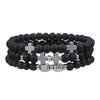 Wholesale Bracelet Set Volcanic Stone Black Matte Wood Bead Black Gallstone Geometric Handmade Unisex Hiphop Style